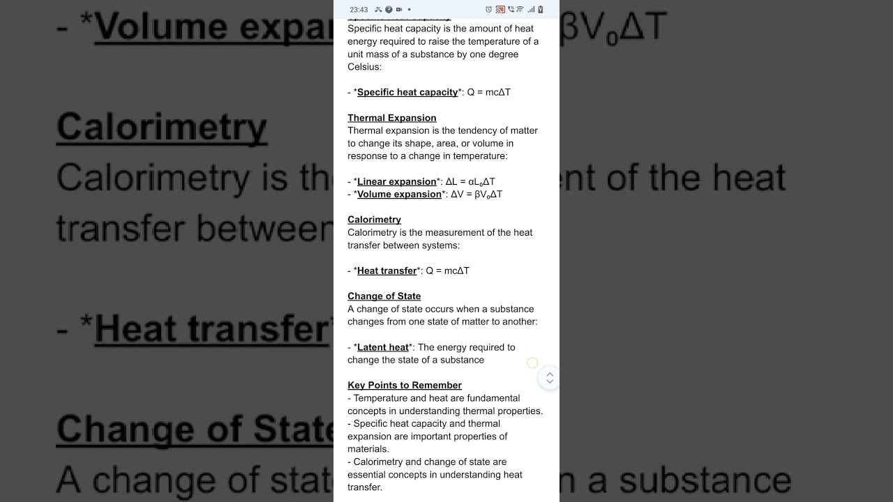 Ch 11 Thermal Properties of Matter class 11th Physics Notes #notes #physics #11thclass #ch-11