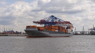 preview picture of video 'Hamburg, Germany: Waltershof, Harbor, THETIS D (168m / 1421 TEU) - 4K Video Photo'