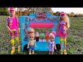 Ice Cream ! Elsa & Anna toddlers - Barbie and Ken dolls - play doh