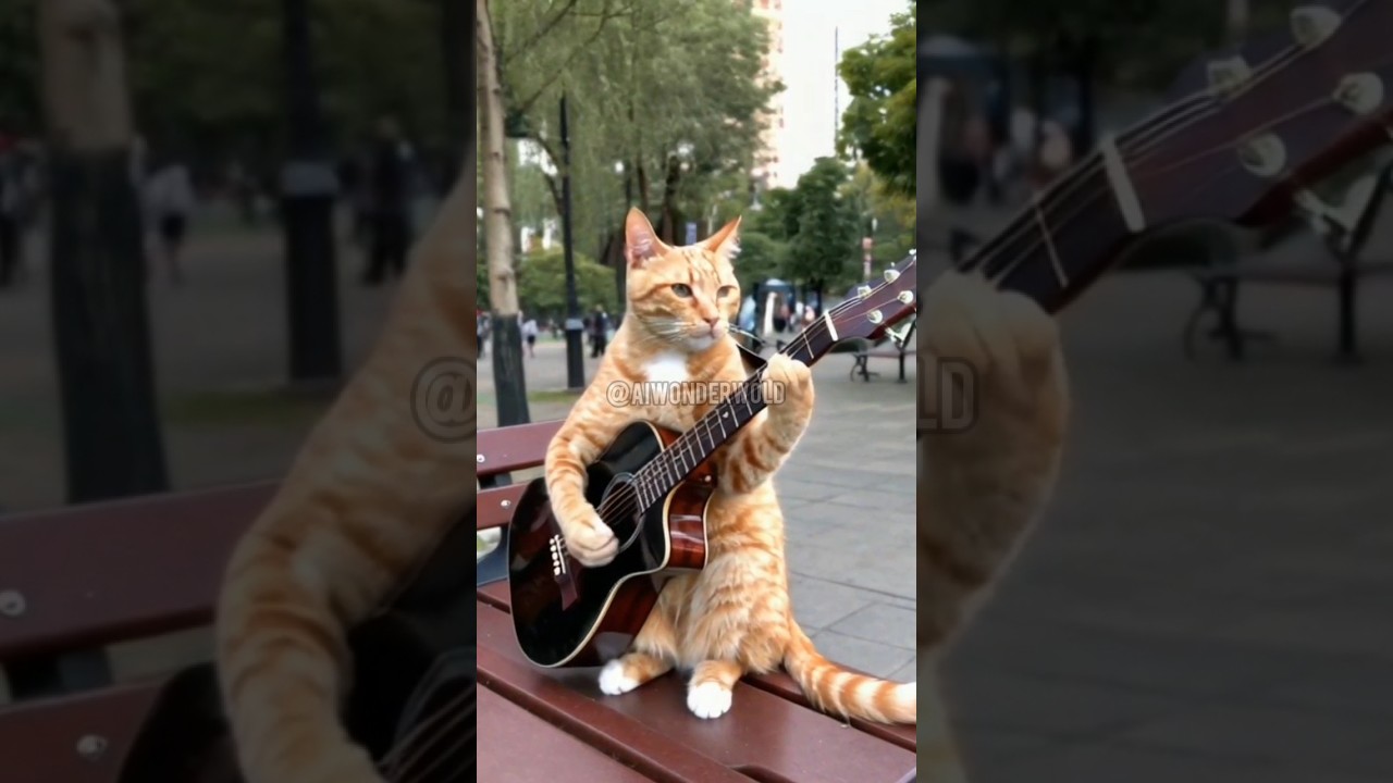 Cute Cat playing guitar 😻🎸#cute #cat #catshorts #catlover #guitar #aicats #funnycat