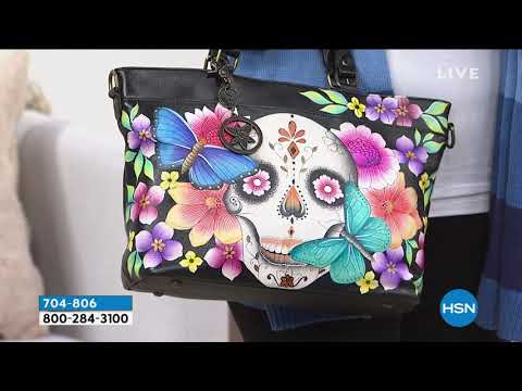 Anuschka – Tragetasche aus handbemaltem Leder mit mehreren Fächern