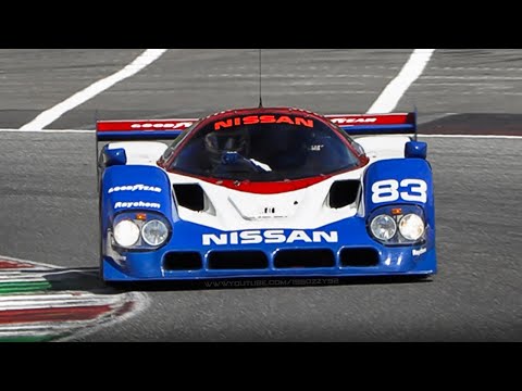 Nissan R90CK Group C car racing at Mugello: VRH35Z V8 Engine Sound w/ Unusual 'Rear' Exhaust!