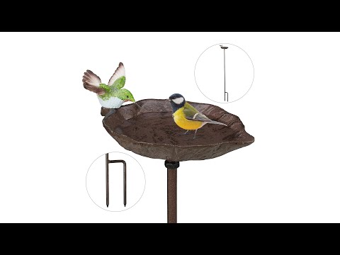 Vogeltränke Gusseisen mit Erdspieß Braun - Grün - Weiß - Metall - Kunststoff - Stein - 19 x 100 x 13 cm