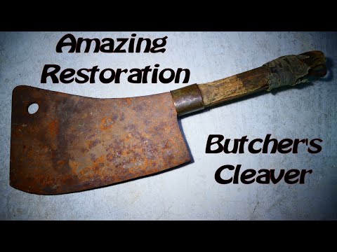 Restoring Meat Cleaver. Ancient Butchers Cleaver Restoration