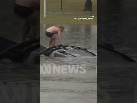 Driver rescued from sinking car in floodwaters in Australia