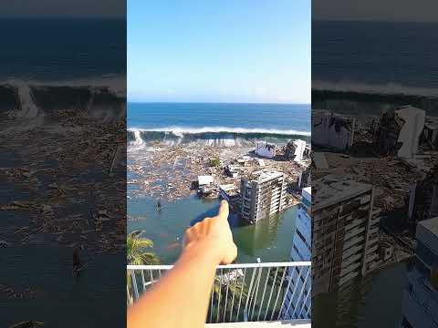 homem FILMA chegada de ONDA GIGANTE na cidade 🌊 #viral #tsunami #youtubeshorts #viralshorts