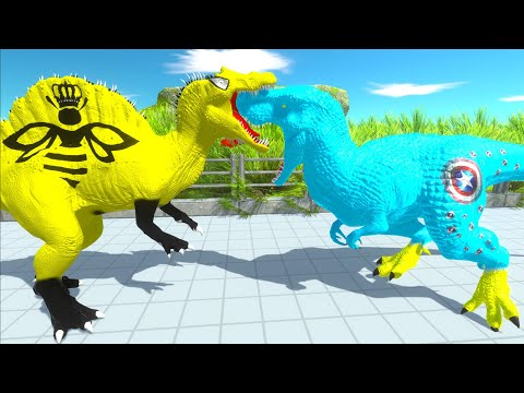 CAPTAIN AMERICA T-REX vs SPIDERMAN TRICERATOPS vs BEE SPINOSAURUS DEATH RUN - Animal Revolt Battle S