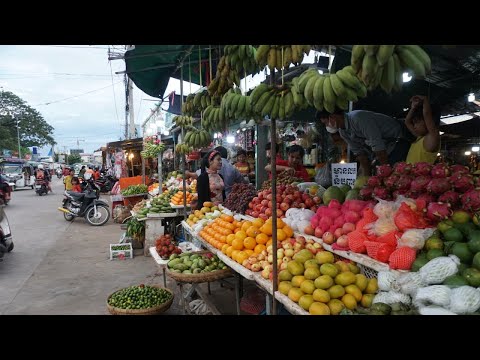 Evening Food Market Scene @Phsa SenMayTrey - Walk Around Food Market Near Garment Factory at Night