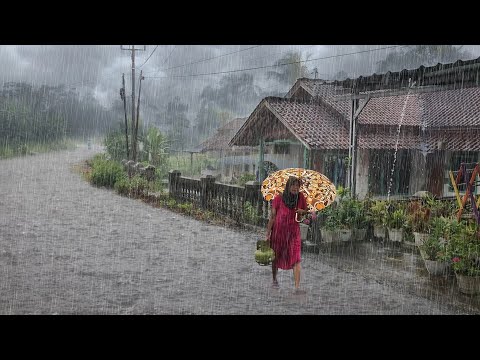 Walk In Beautiful Heavy Rain in Village Life | Rain Sounds For Sound Sleep | Villages in Indonesia