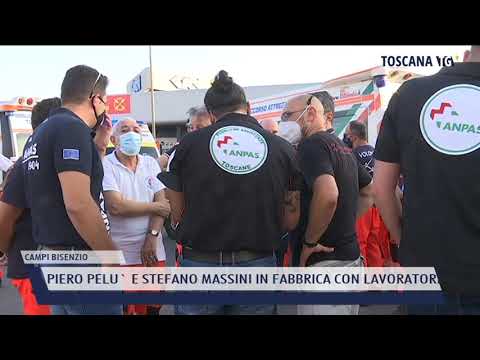 2021-07-28 CAMPI BISENZIO - PIERO PELU' E STEFANO MASSINI IN FABBRICA CON LAVORATORI
