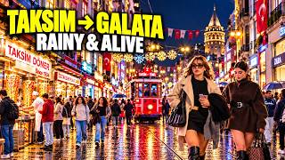 Taksim to Galata Tower 4K | Rainy Istiklal Street & Istanbul Nightlife