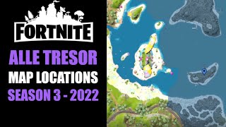 Fortnite Alle Tresor Fundorte auf der Karte Good Vibes - Chapter 3 Season 3 - 2022 Map Locations
