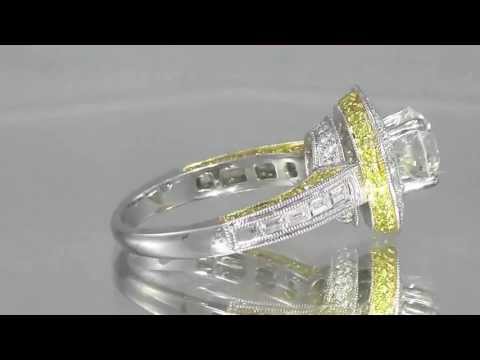 3.40ctw Round Diamond Engagement Ring w/ Fancy Yellow Accents Halo Style 18K Shreveport Engagement