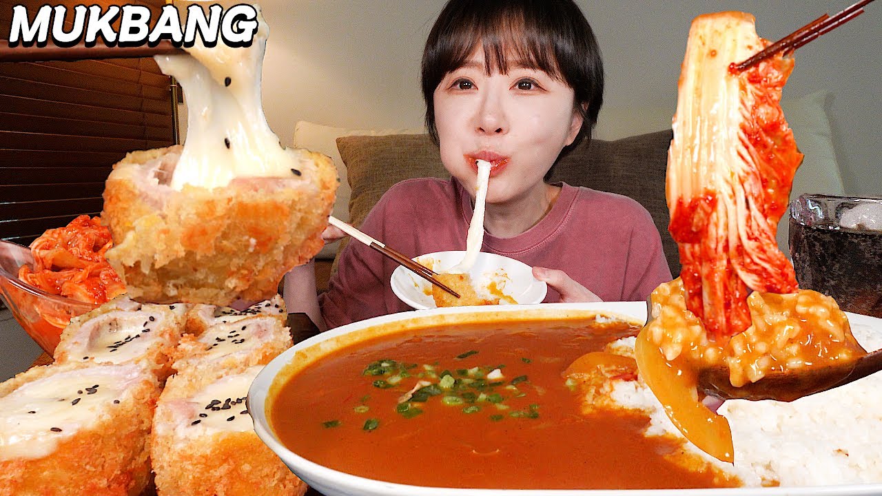 💗치즈 한가득✨ 치즈돈까스 만들어서 매운 카레, 매운 겉절이랑 먹방🍛 Mozzarella cheese pork cutlet, spicy curr