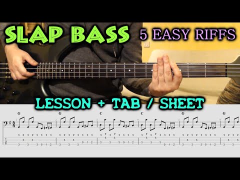 Slap Bass TABS Beginner 5 Easy Riffs | Funk Bass Lesson Tutorial