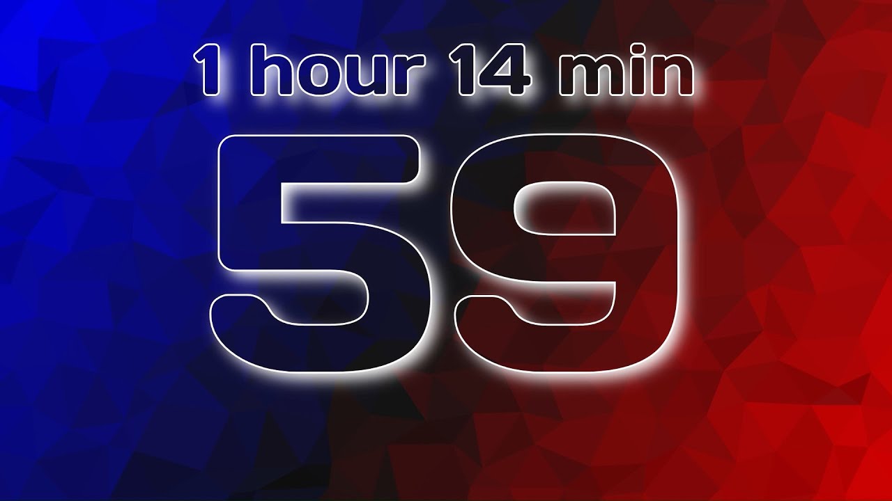 1 hour 15 minute (75 minute, 4500 second) Blue and Red Countdown Timer - Silent - Choose your team!