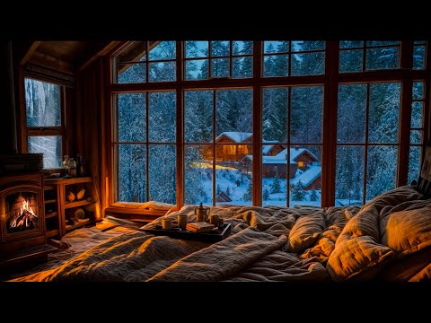 ❄️Wintermorgen in gemütlicher Hütte🔥Verschneiter Wald & knisterndes Kaminfeuer zum Entspannen☕