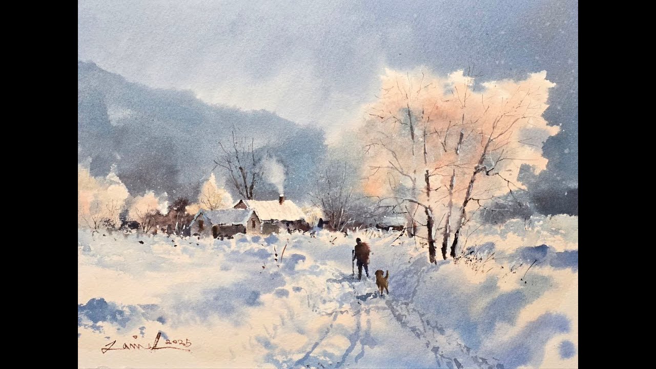 How to Paint a Snowy Winter Landscape in Watercolor -Step by Step