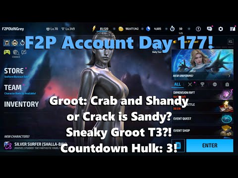 Marvel Future Fight: F2P Account Day 177! Groot: Crab and Shandy or Crack is Sandy? Mini 911!  🦀🤓🍹