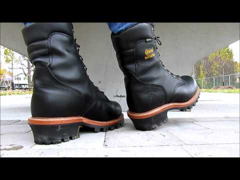 chippewa black logger boots