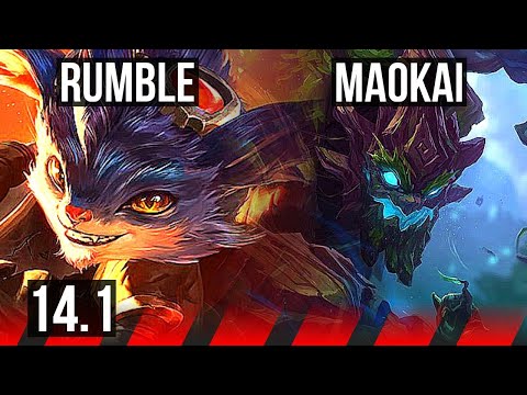 RUMBLE vs MAOKAI (TOP) | 9/1/1, 6 solo kills, Legendary, 300+ games | KR Grandmaster | 14.1