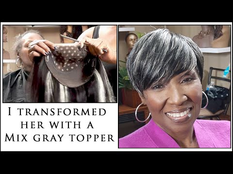 Customer Transformation With Mix Gray Topper Hair Unit...