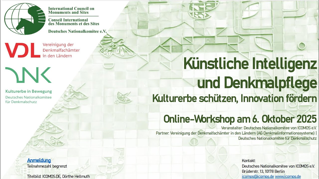 KI und Denkmalpflege. Online-Workshop (1/5), 6.10.2025. Begrüßung und Sektion 1.
