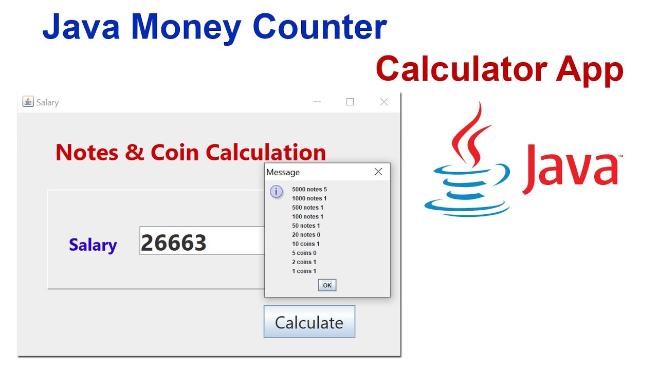 Java Money Counter Calculator App