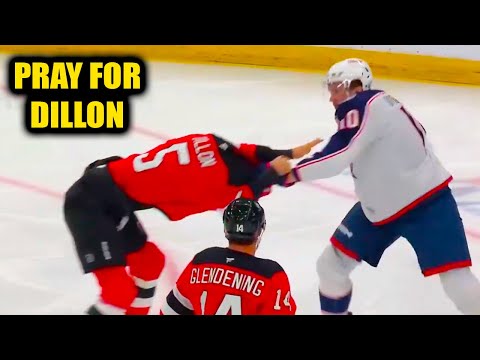 Dmitri Voronkov Brenden Dillon Injury Fight | New Jersey Devils vs Columbus Blue Jackets Highlights