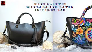 Hand painted Mandala and Batik Design on Leather Bag | Time lapse Process | Custom Painted Bag