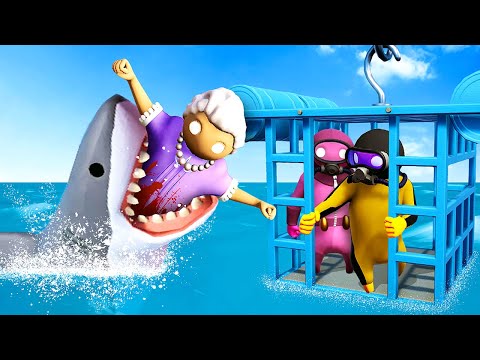 Saving GRANNY from Sharks - Gang Beasts (Funny Moments)