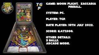 Moon Flight - Zaccaria Pinball - Arcade, 5 balls - 6,477,000 points.