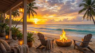 Summer Beach Sunset Campfire Escape 🌴🔥 Relaxing Ocean Waves & Nature Sounds for Sleep