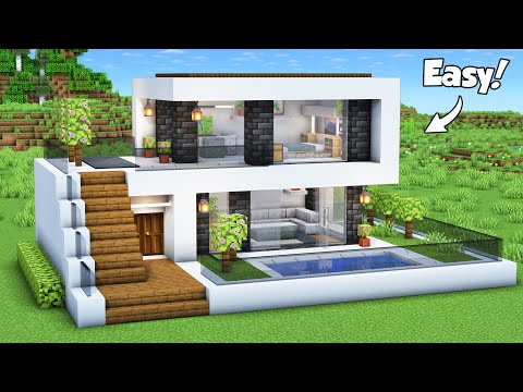 Minecraft: How to Build a Small Modern House Tutorial (Easy) #79 - Interior in Description!