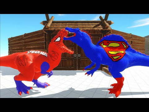 SPIDERMAN T-REX vs SUPERMAN SPINOSAURUS FORT DEATH RUN - Animal Revolt Battle Simulator