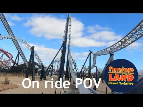 SIK 10 inversion Intamin rollercoaster @flamingoland Front Row on ride POV