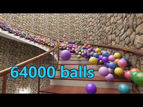 64000 Bouncy Balls vs Spiral Staircase | Blender molecular addon | Blender Cycles