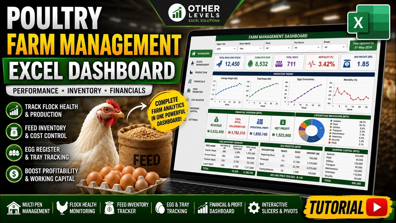 Poultry Farm Management Excel Dashboard Tutorial | Feed, Eggs, Mortality & Profit