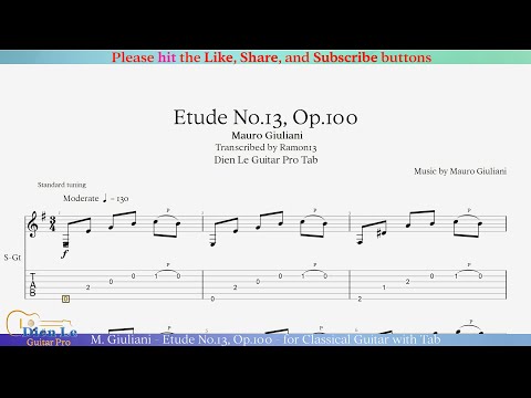 M. Giuliani - Etude No.13, Op.100 - for Classical Guitar with Tab