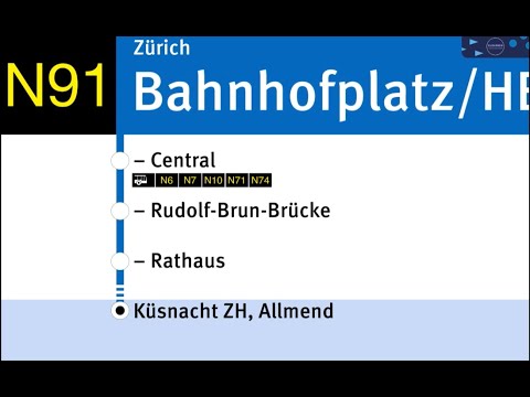 VBZ Ansagen » N91 Zürich, Bahnhofplatz/HB — Küsnacht ZH, Allmend | 2025 | SLBahnen