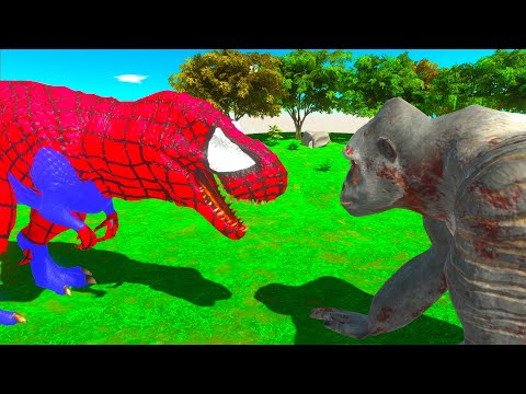 Spiderman T-Rex vs Goro The Giant and his Army of Monkeys - Animal Revolt Battle Simulator
