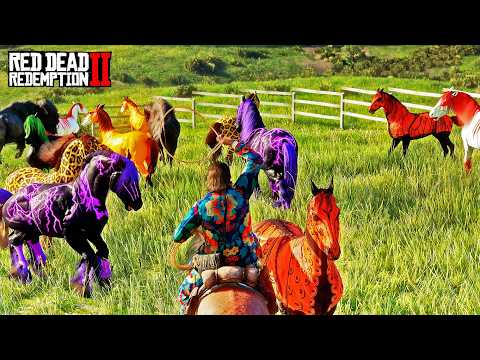 Arthur Morgan Discovers and Tames Rare Colorful Horses in a Hidden Ranch