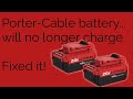 Porter-Cable battery defective / won't charge (charger is fine). Is the issue the battery's "fuse"?