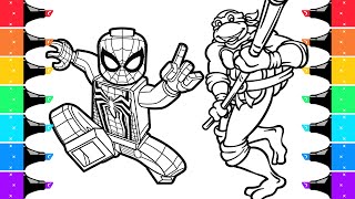 Coloring Lego Spiderman & Ninja Turtle Superhero Coloring Page