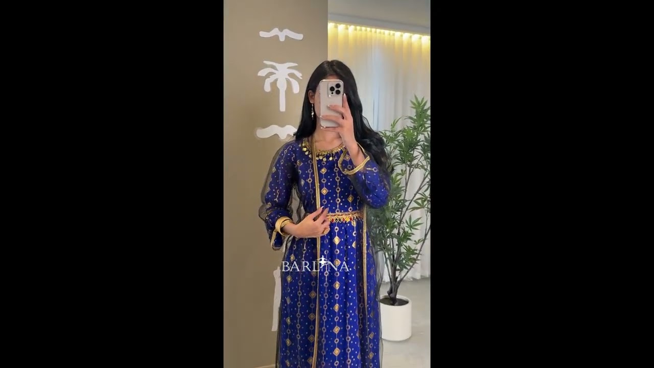 جلابية زرقاء تقليدية مع عباءة شفافة - XXL