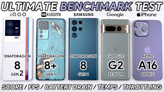 iQOO 11 vs Xiaomi 12T Pro vs Samsung S22 Ultra vs Pixel 7 Pro vs iPhone 14 Pro Max Benchmark Test