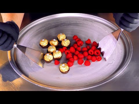 ASMR - Raspberry & Rocher Ice Cream Rolls | oddly satisfying Ferrero Chocolate and Raspberries Food