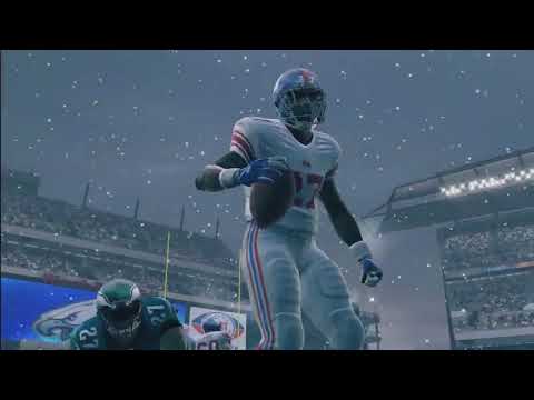 Madden NFL 09 trailer shot with on-field action and menu overlays