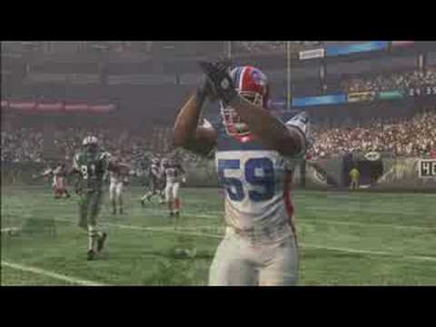 Madden NFL 09 trailer frame with Brett Favre cover art and EA Sports logo