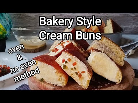 Bakery style Cream Buns | With oven & Stove top method